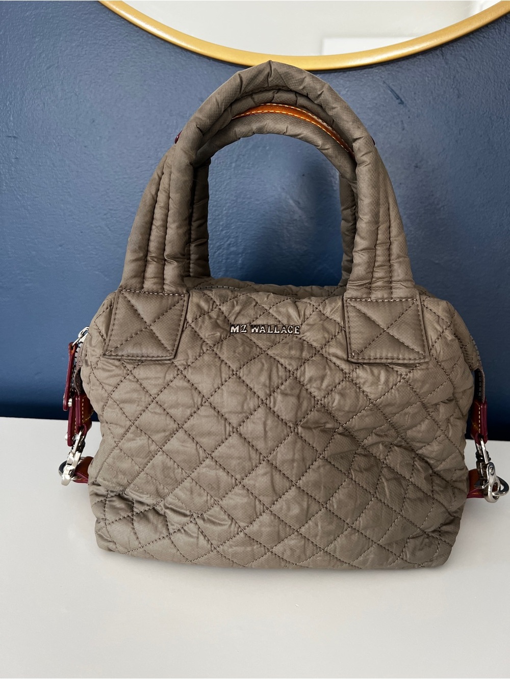 MZ Wallace Taupe Quilted Sutton Satchel